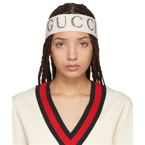 gucci white stretch knit logo headband - hats|men's gucci hats.